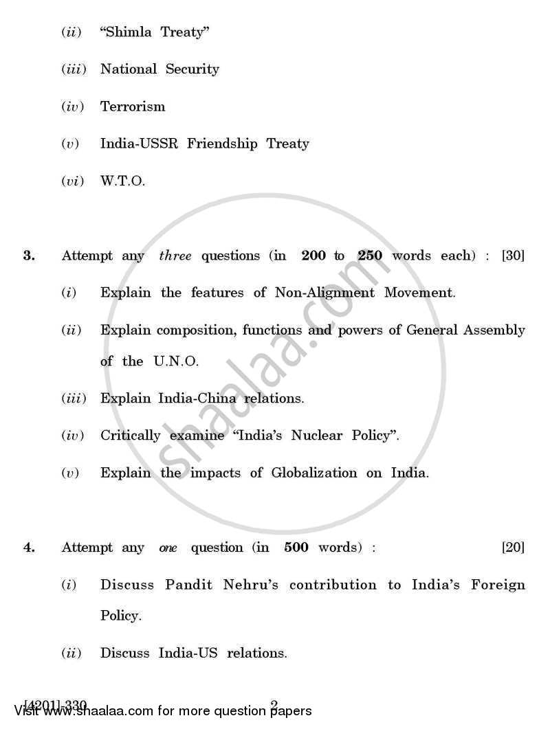 Political Science General Paper 3- India and the World 2012-2013 - B.A. - 3rd Year (TYBA) - University of Pune question paper with PDF download