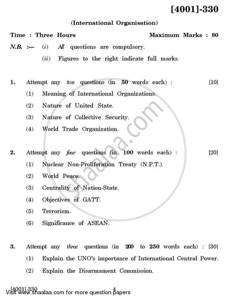Political Science General Paper 3- International Organizations 2011-2012 - B.A. - 3rd Year (TYBA) - University of Pune question paper with PDF download