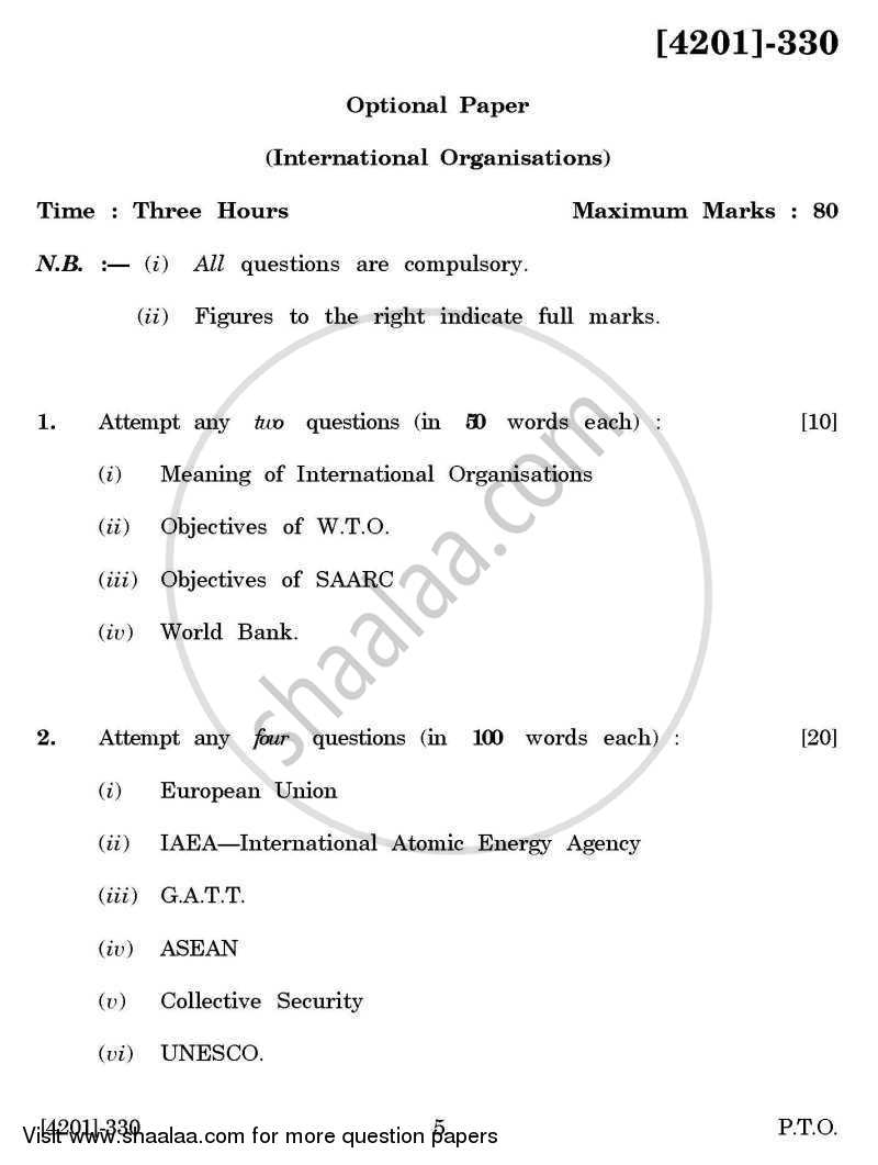 Political Science General Paper 3- International Organizations 2012-2013 - B.A. - 3rd Year (TYBA) - University of Pune question paper with PDF download