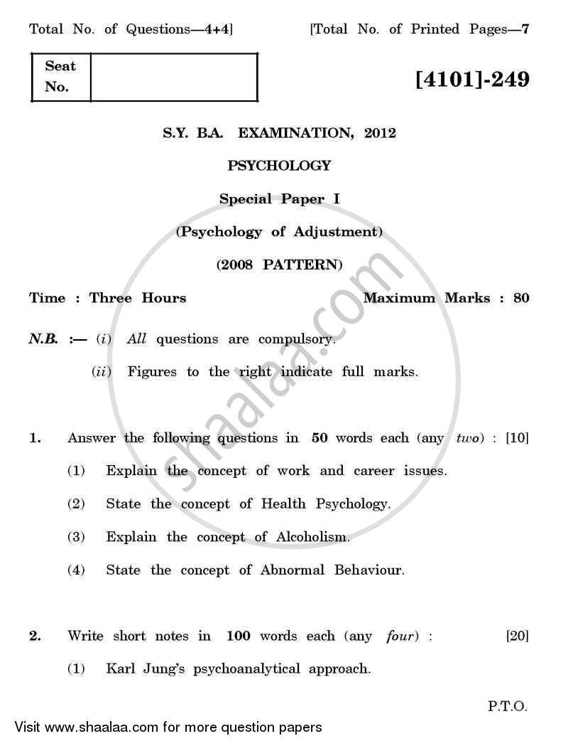 Psychology Special Paper 1(A)- Psychology of Adjustment 2011-2012 - B.A. - 2nd Year (SYBA) - University of Pune question paper with PDF download