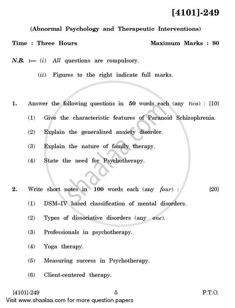 Psychology Special Paper 1(B)- Abnormal Psychology and Therapeutic Interventions 2011-2012 - B.A. - 2nd Year (SYBA) - University of Pune question paper with PDF download