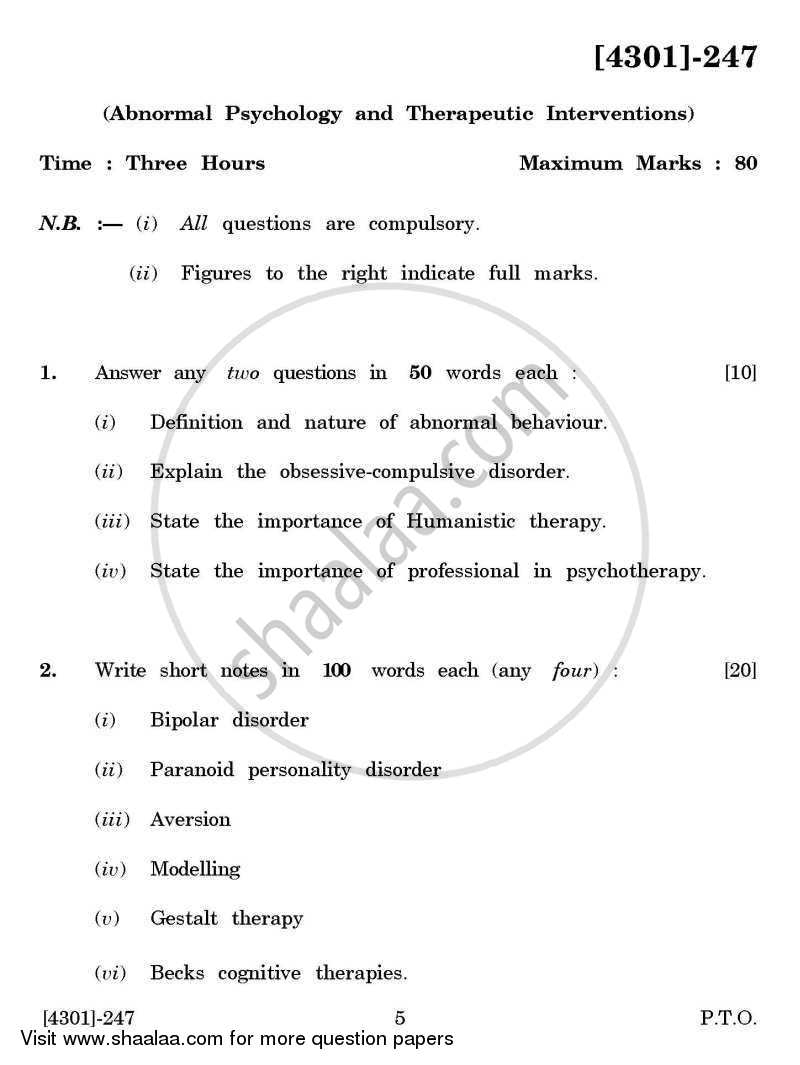 Psychology Special Paper 1(B)- Abnormal Psychology and Therapeutic Interventions 2012-2013 - B.A. - 2nd Year (SYBA) - University of Pune question paper with PDF download