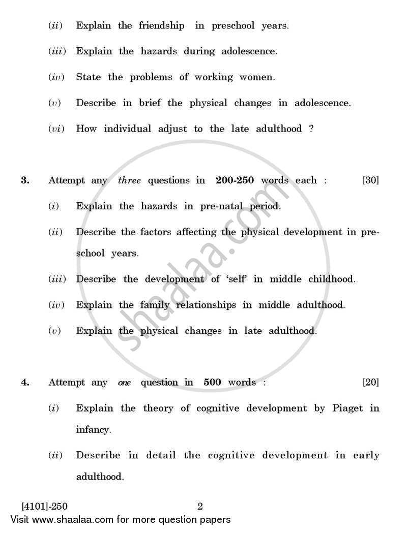 Psychology Special Paper 2(A)- Developmental Psychology 2011-2012 - B.A. - 2nd Year (SYBA) - University of Pune question paper with PDF download