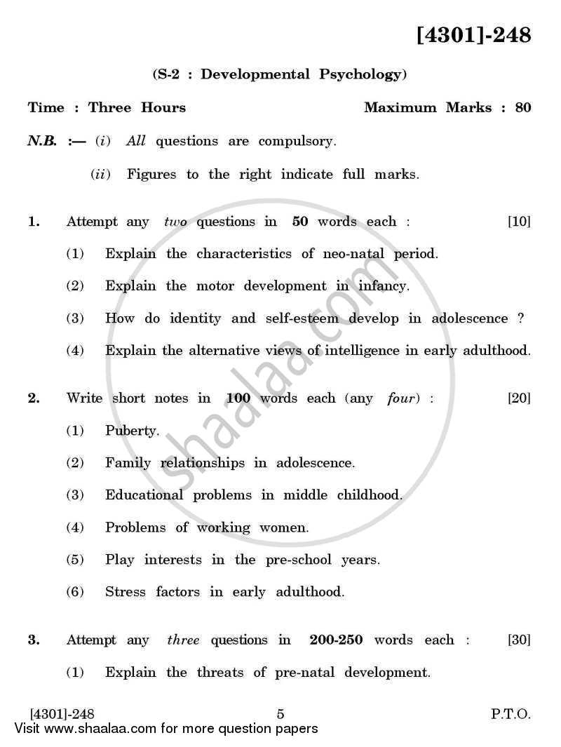 Psychology Special Paper 2(A)- Developmental Psychology 2012-2013 - B.A. - 2nd Year (SYBA) - University of Pune question paper with PDF download