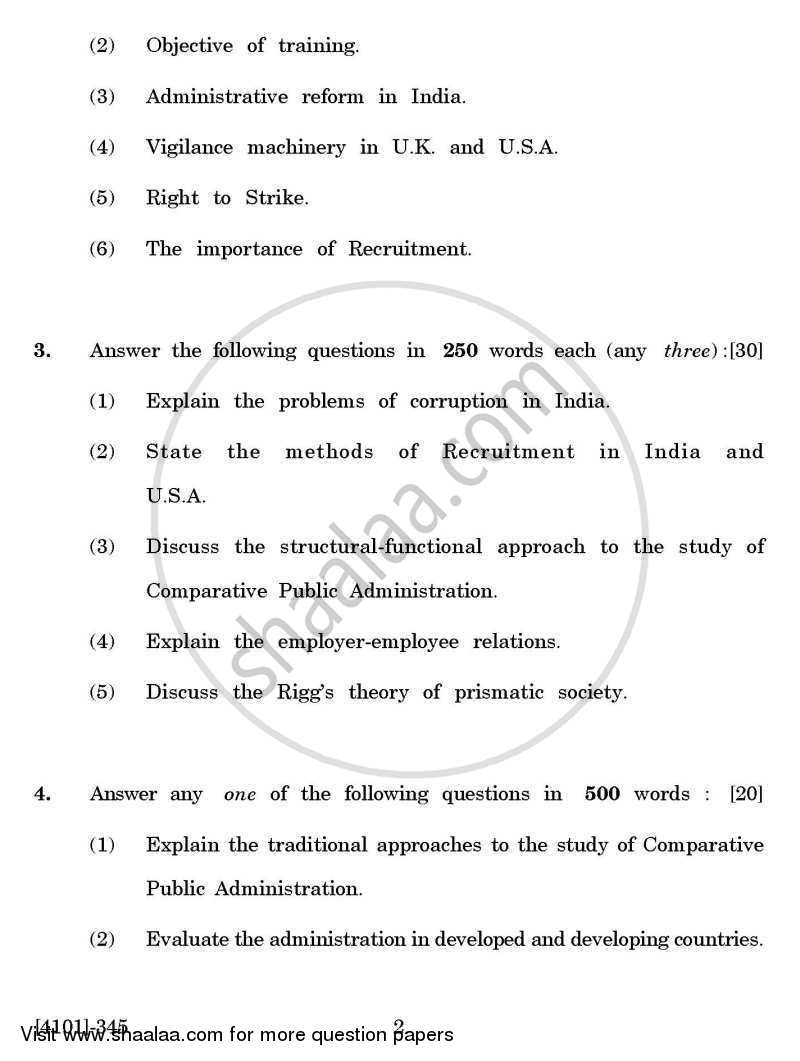 Public Administration Special Paper 4- Comparative Public Administration (India /U.K / U.S.A) 2011-2012 - B.A. - 3rd Year (TYBA) - University of Pune question paper with PDF download