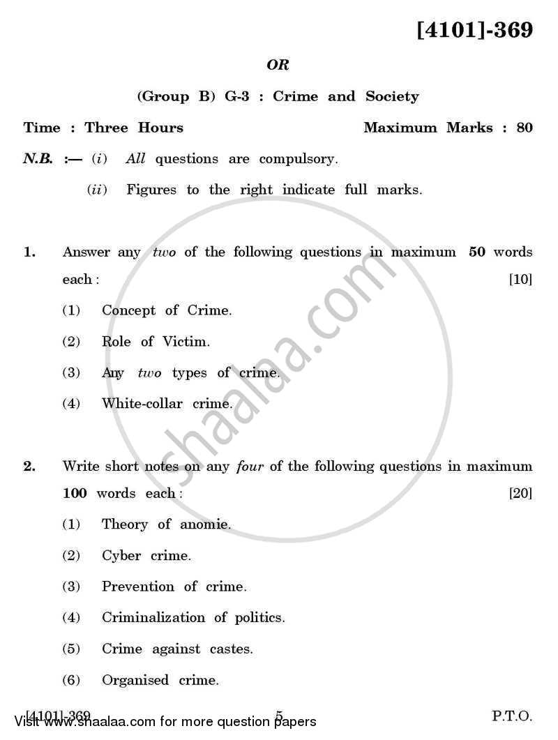 Sociology General Paper 3- Crime and Society 2011-2012 - B.A. - 3rd Year (TYBA) - University of Pune question paper with PDF download