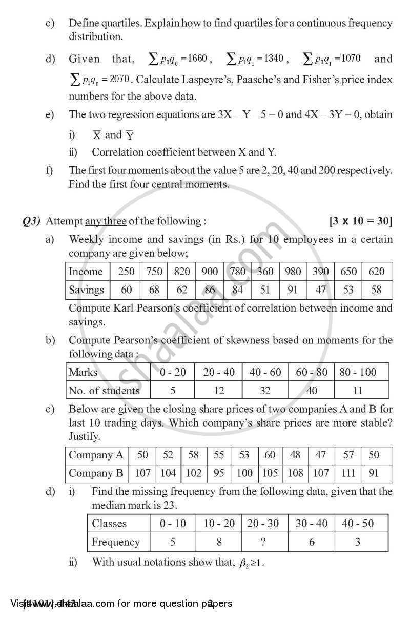 Statistics- Descriptive Statistics 2011-2012 - B.A. - 1st Year (FYBA) - University of Pune question paper with PDF download