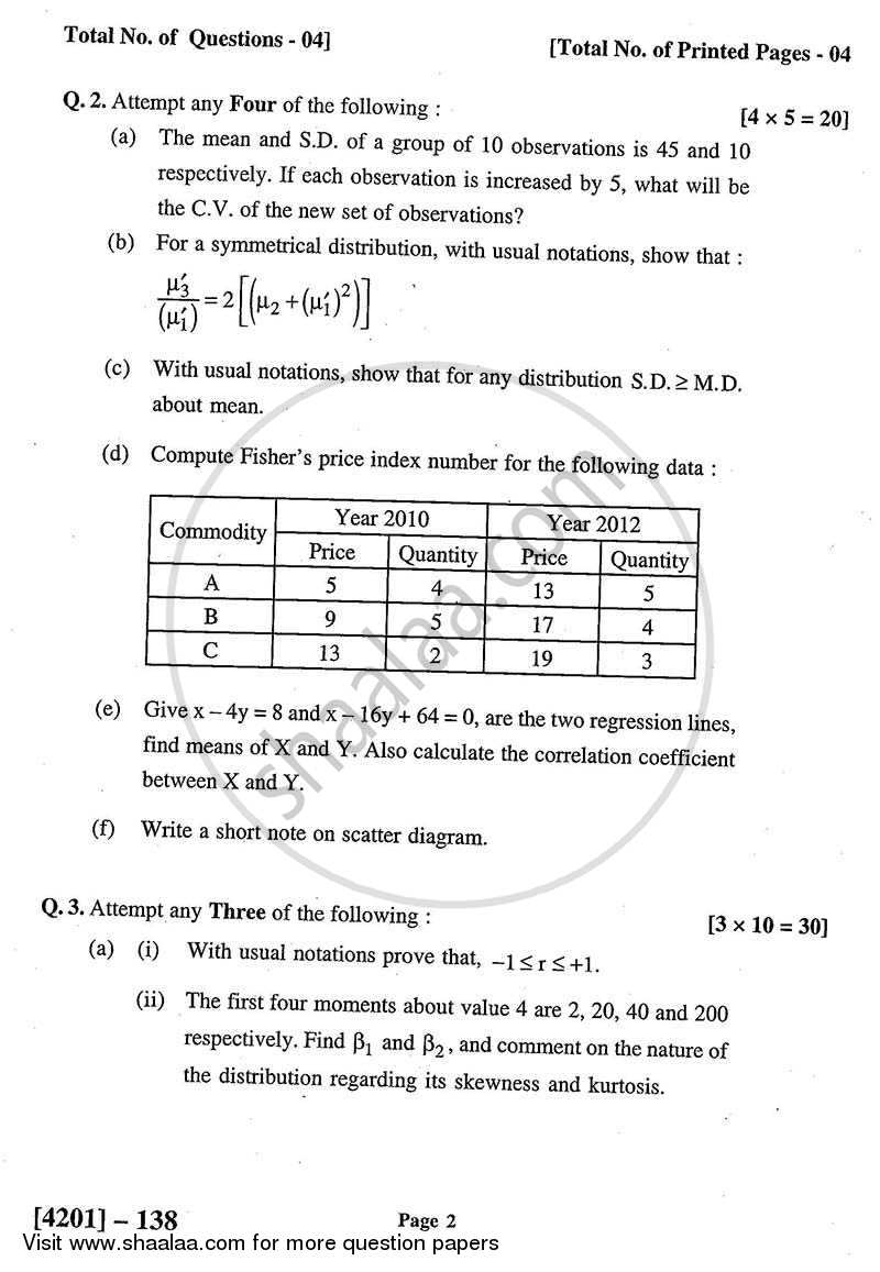 Statistics- Descriptive Statistics 2012-2013 - B.A. - 1st Year (FYBA) - University of Pune question paper with PDF download