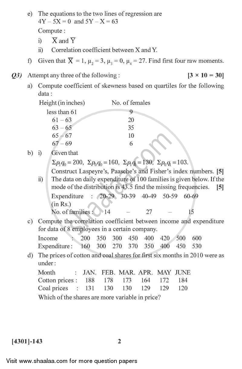 Statistics- Descriptive Statistics 2012-2013 - B.A. - 1st Year (FYBA) - University of Pune question paper with PDF download