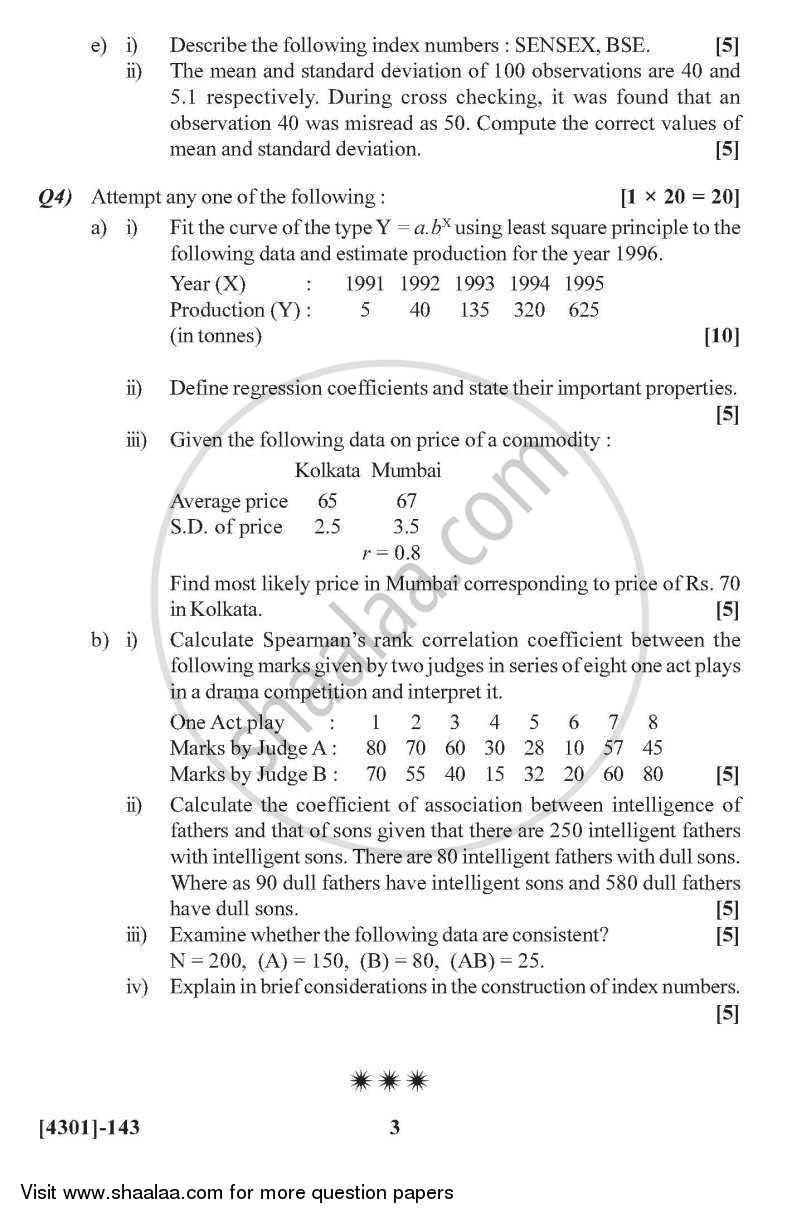 Statistics- Descriptive Statistics 2012-2013 - B.A. - 1st Year (FYBA) - University of Pune question paper with PDF download