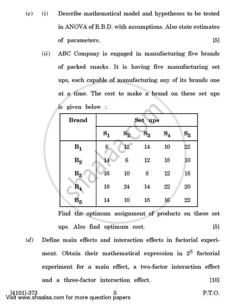 Statistics General Paper 3- Design of Experiments and Operations Research 2011-2012 - B.A. - 3rd Year (TYBA) - University of Pune question paper with PDF download