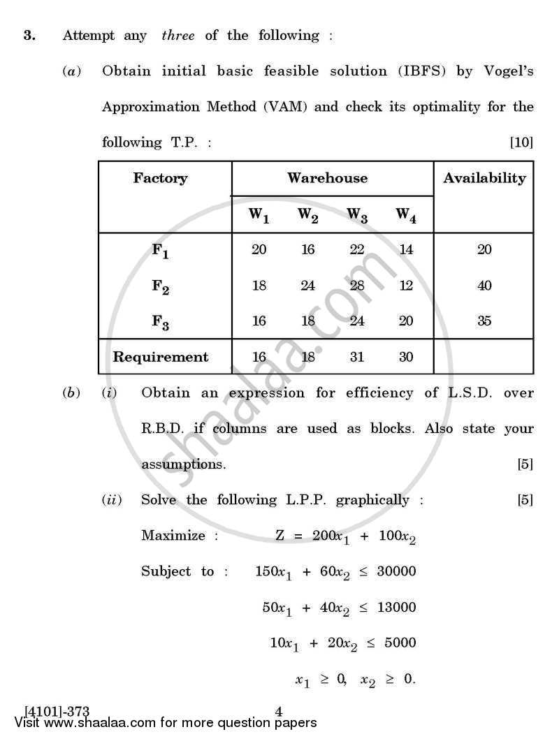 Statistics General Paper 3- Design of Experiments and Operations Research 2011-2012 - B.A. - 3rd Year (TYBA) - University of Pune question paper with PDF download