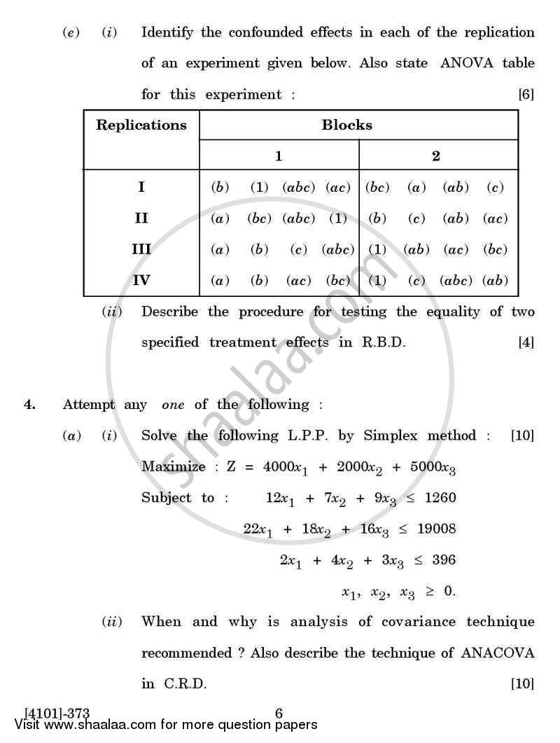 Statistics General Paper 3- Design of Experiments and Operations Research 2011-2012 - B.A. - 3rd Year (TYBA) - University of Pune question paper with PDF download