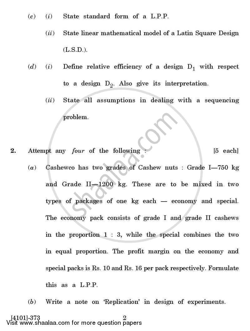 Statistics General Paper 3- Design of Experiments and Operations Research 2011-2012 - B.A. - 3rd Year (TYBA) - University of Pune question paper with PDF download