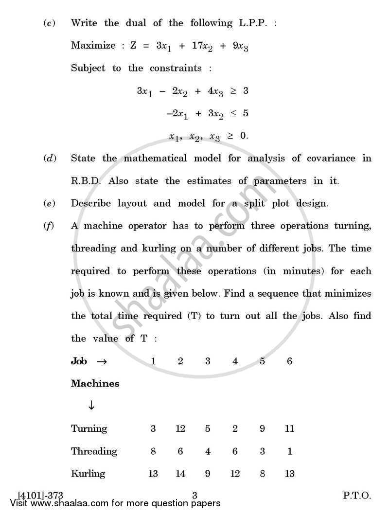 Statistics General Paper 3- Design of Experiments and Operations Research 2011-2012 - B.A. - 3rd Year (TYBA) - University of Pune question paper with PDF download