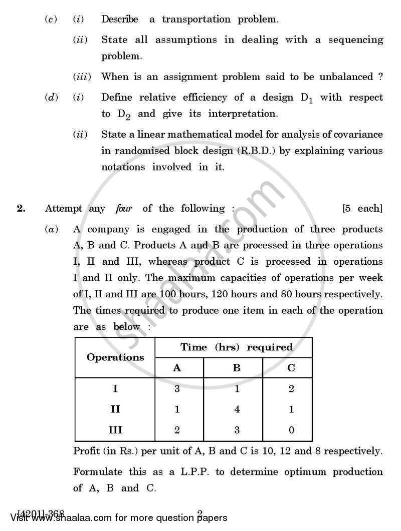 Statistics General Paper 3- Design of Experiments and Operations Research 2012-2013 - B.A. - 3rd Year (TYBA) - University of Pune question paper with PDF download