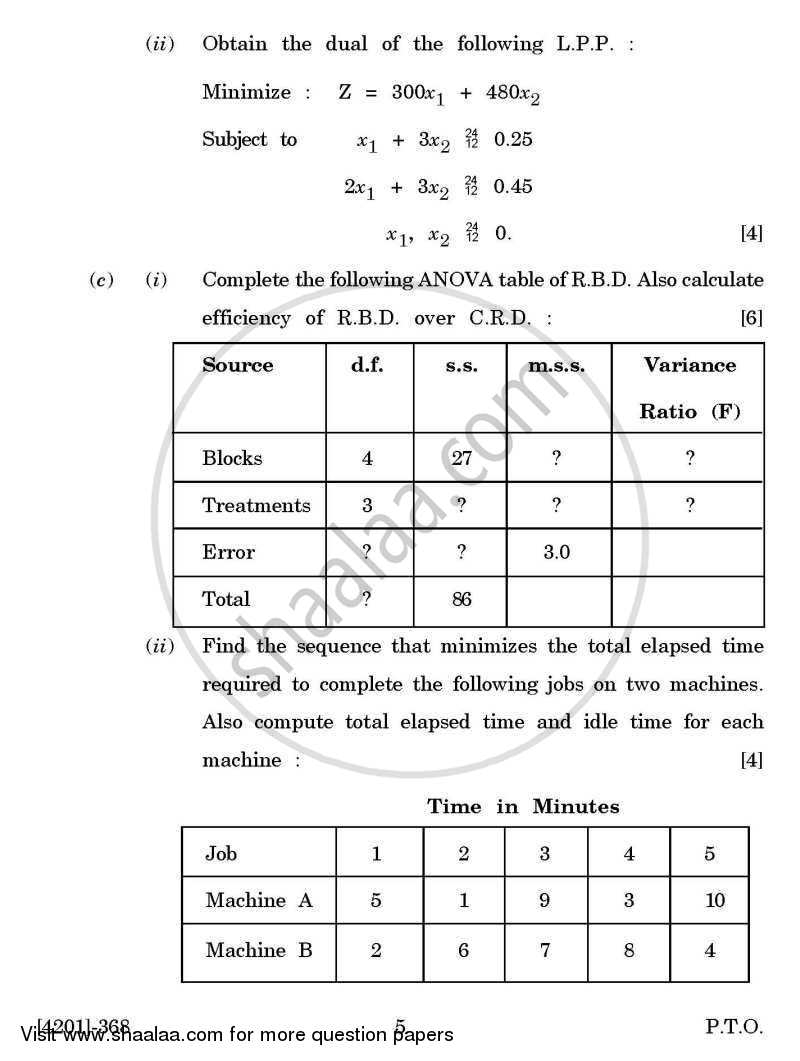 Statistics General Paper 3- Design of Experiments and Operations Research 2012-2013 - B.A. - 3rd Year (TYBA) - University of Pune question paper with PDF download