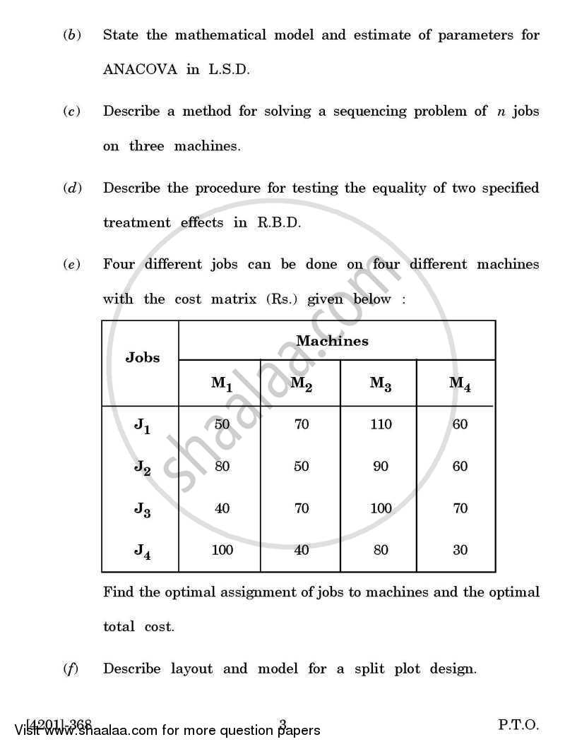 Statistics General Paper 3- Design of Experiments and Operations Research 2012-2013 - B.A. - 3rd Year (TYBA) - University of Pune question paper with PDF download