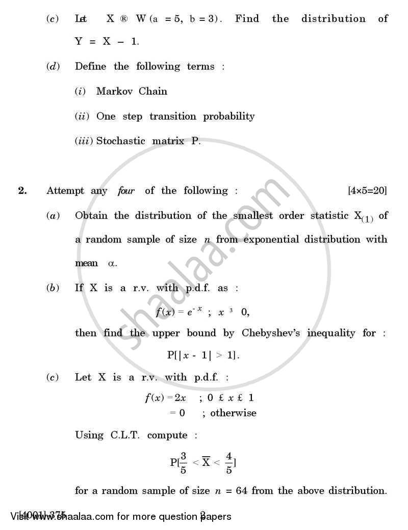 Statistics Special Paper 3- Distribution Theory 2011-2012 - B.A. - 3rd Year (TYBA) - University of Pune question paper with PDF download