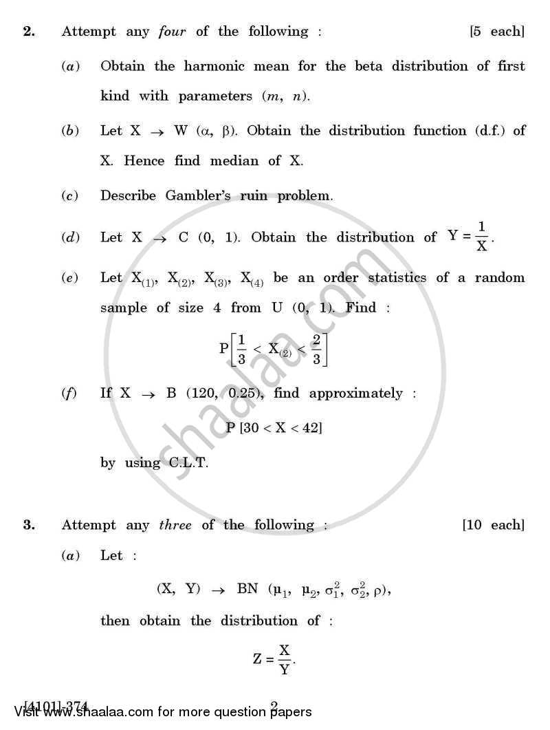Statistics Special Paper 3- Distribution Theory 2011-2012 - B.A. - 3rd Year (TYBA) - University of Pune question paper with PDF download