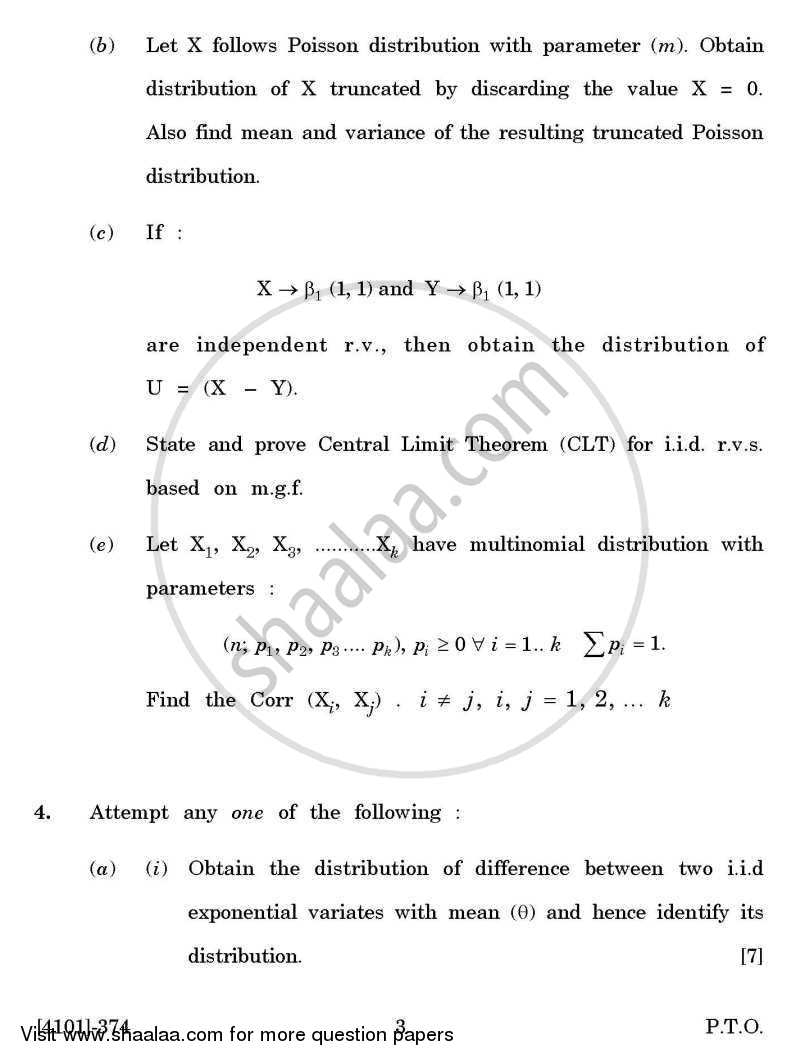 Statistics Special Paper 3- Distribution Theory 2011-2012 - B.A. - 3rd Year (TYBA) - University of Pune question paper with PDF download