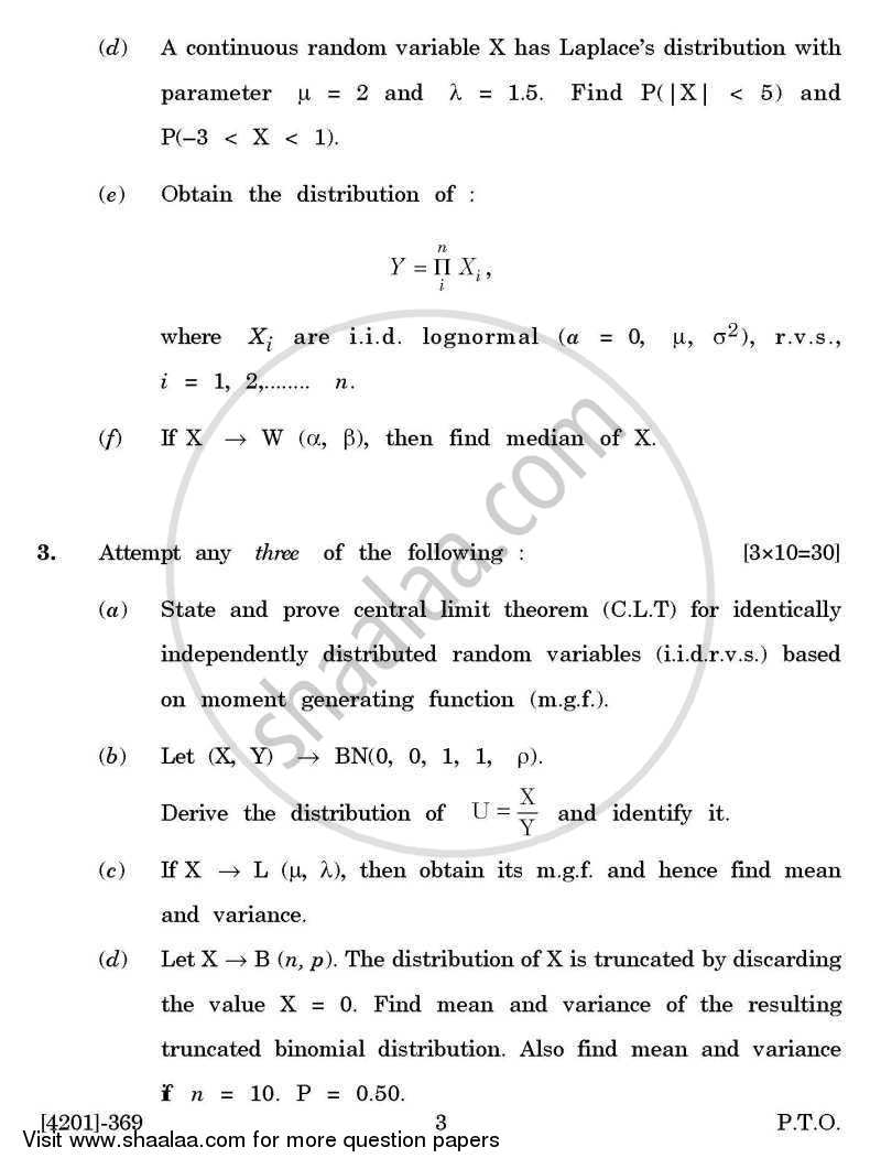Statistics Special Paper 3- Distribution Theory 2012-2013 - B.A. - 3rd Year (TYBA) - University of Pune question paper with PDF download