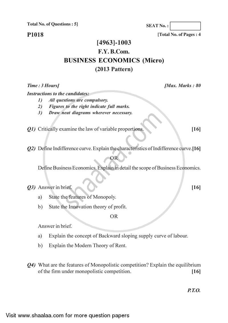 Business Economics (Micro) 20152016 Bachelor of Commerce 1st