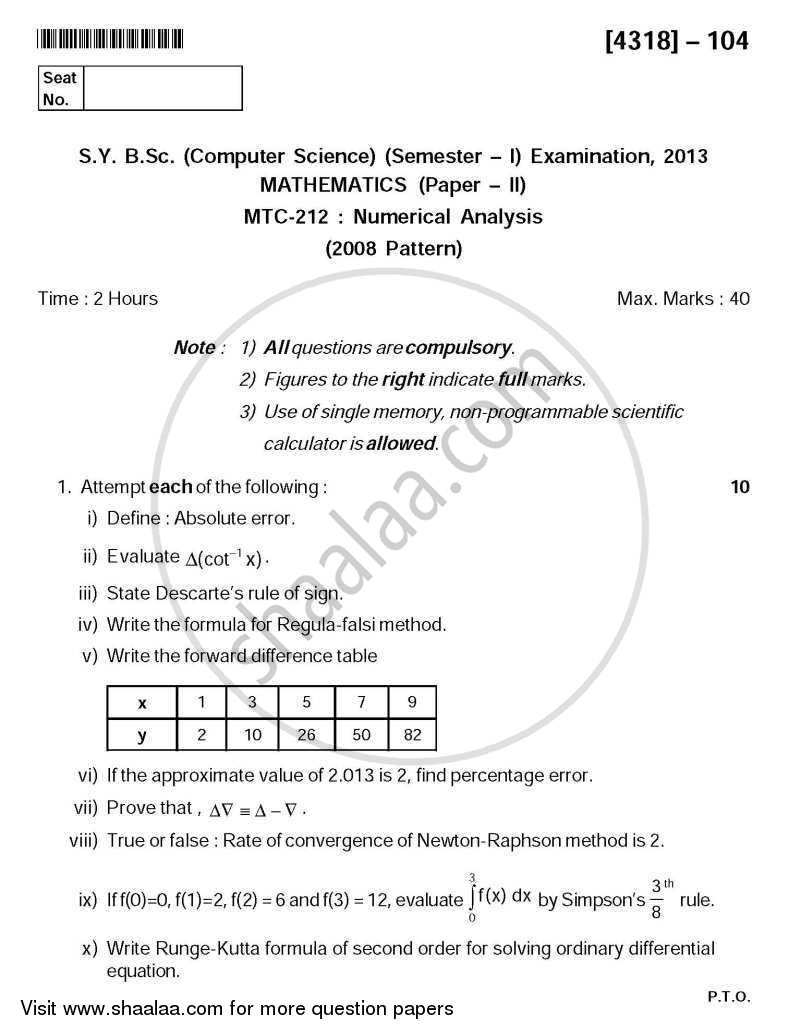 Numerical Analysis 2013 2014 B Sc Computer Science Semester 3 SYBSc 