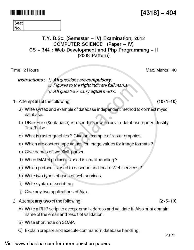 Question Paper B Sc Computer Science Semester 6 TYBSc Web