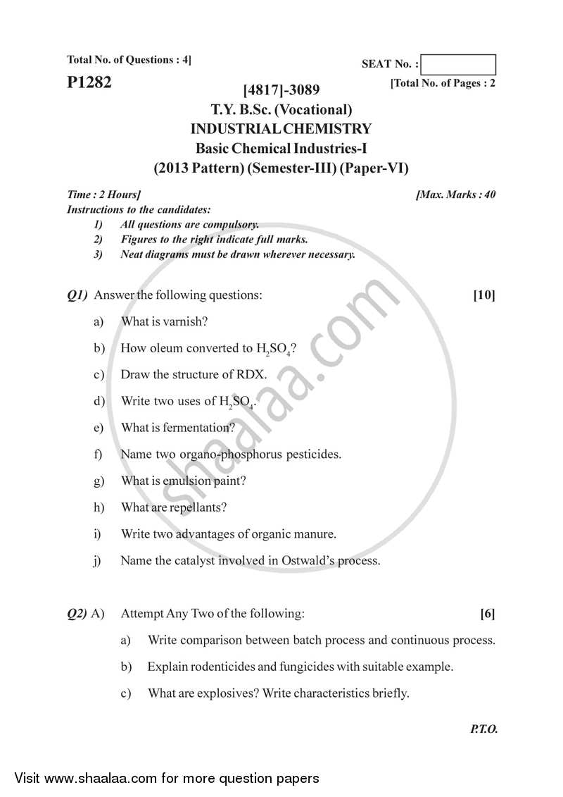 Basic Chemical Industries 1 2015-2016 Semester 5 (FYBSc) - University of Pune question paper with PDF download