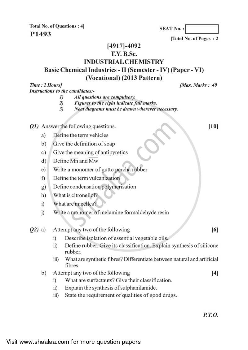 Basic Chemical Industries 2 2015-2016 Semester 6 (FYBSc) - University of Pune question paper with PDF download