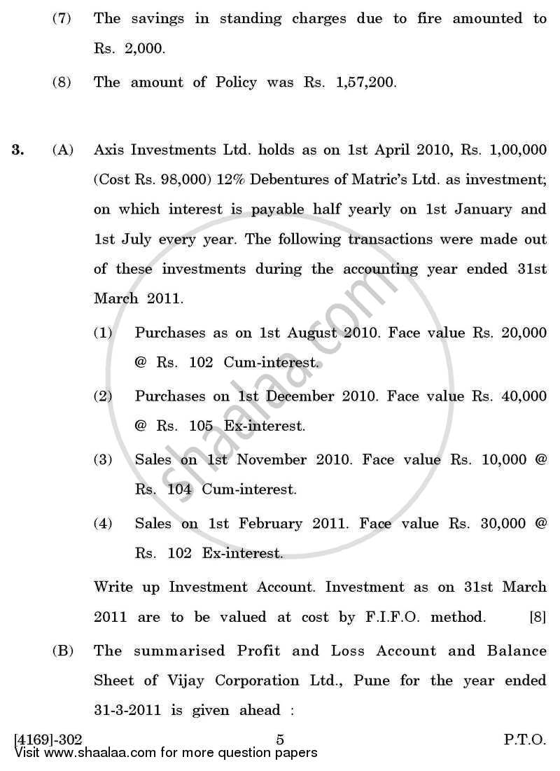Advanced Accounting 2011-2012 - B.Com. - 3rd Year (TYBcom) - University of Pune question paper with PDF download
