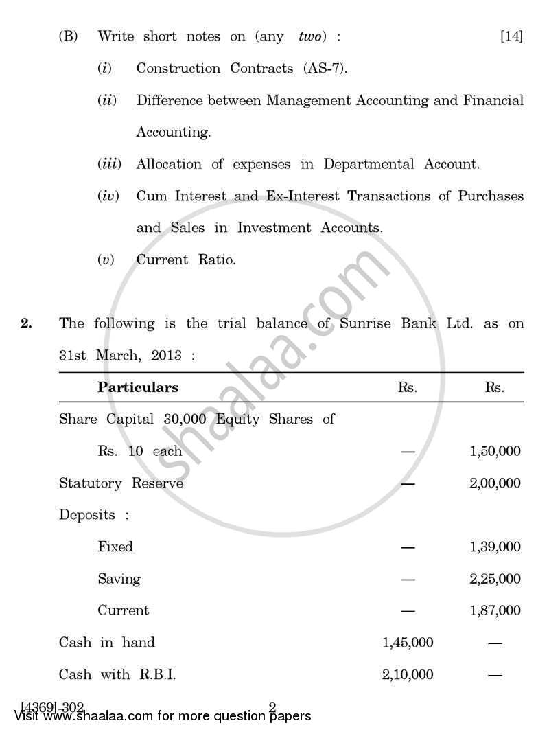 Advanced Accounting 2012-2013 - B.Com. - 3rd Year (TYBcom) - University of Pune question paper with PDF download