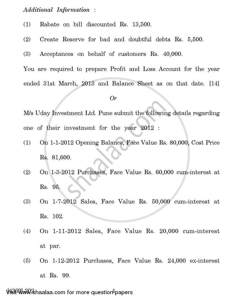 Advanced Accounting 2012-2013 - B.Com. - 3rd Year (TYBcom) - University of Pune question paper with PDF download