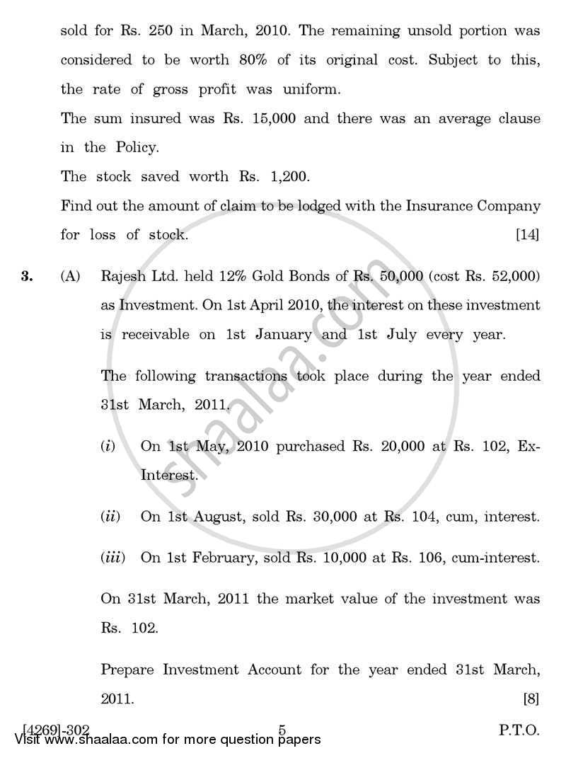 Advanced Accounting 2012-2013 - B.Com. - 3rd Year (TYBcom) - University of Pune question paper with PDF download