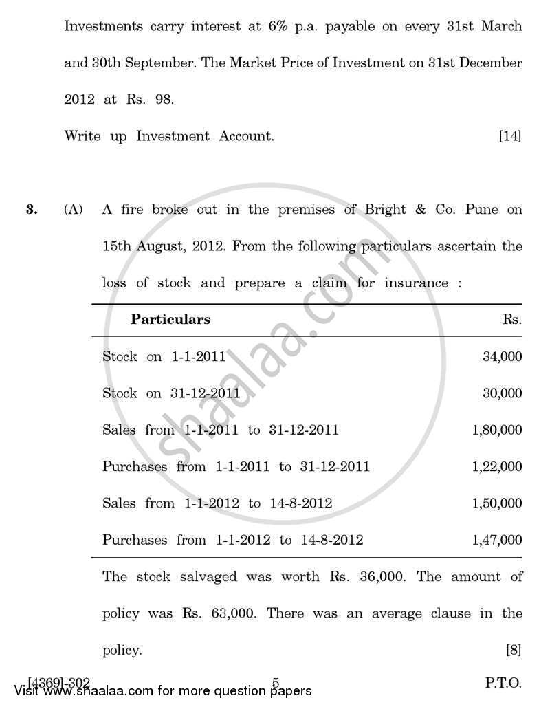 Advanced Accounting 2012-2013 - B.Com. - 3rd Year (TYBcom) - University of Pune question paper with PDF download