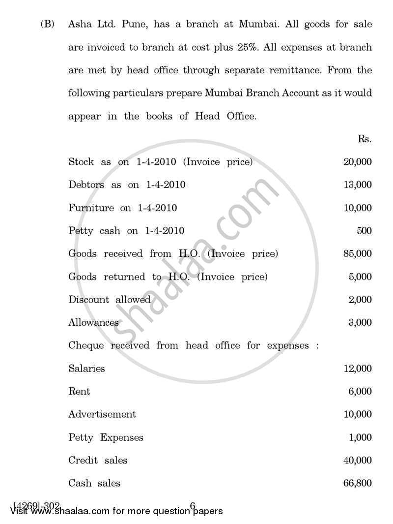 Advanced Accounting 2012-2013 - B.Com. - 3rd Year (TYBcom) - University of Pune question paper with PDF download