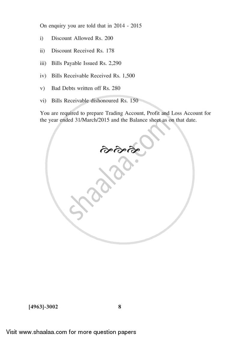 Advanced Accounting 2015-2016 - B.Com. - 3rd Year (TYBcom) - University of Pune question paper with PDF download