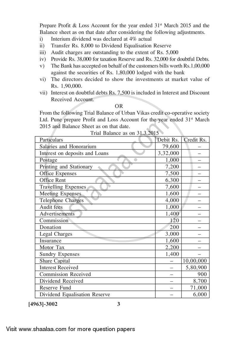 Advanced Accounting 2015-2016 - B.Com. - 3rd Year (TYBcom) - University of Pune question paper with PDF download