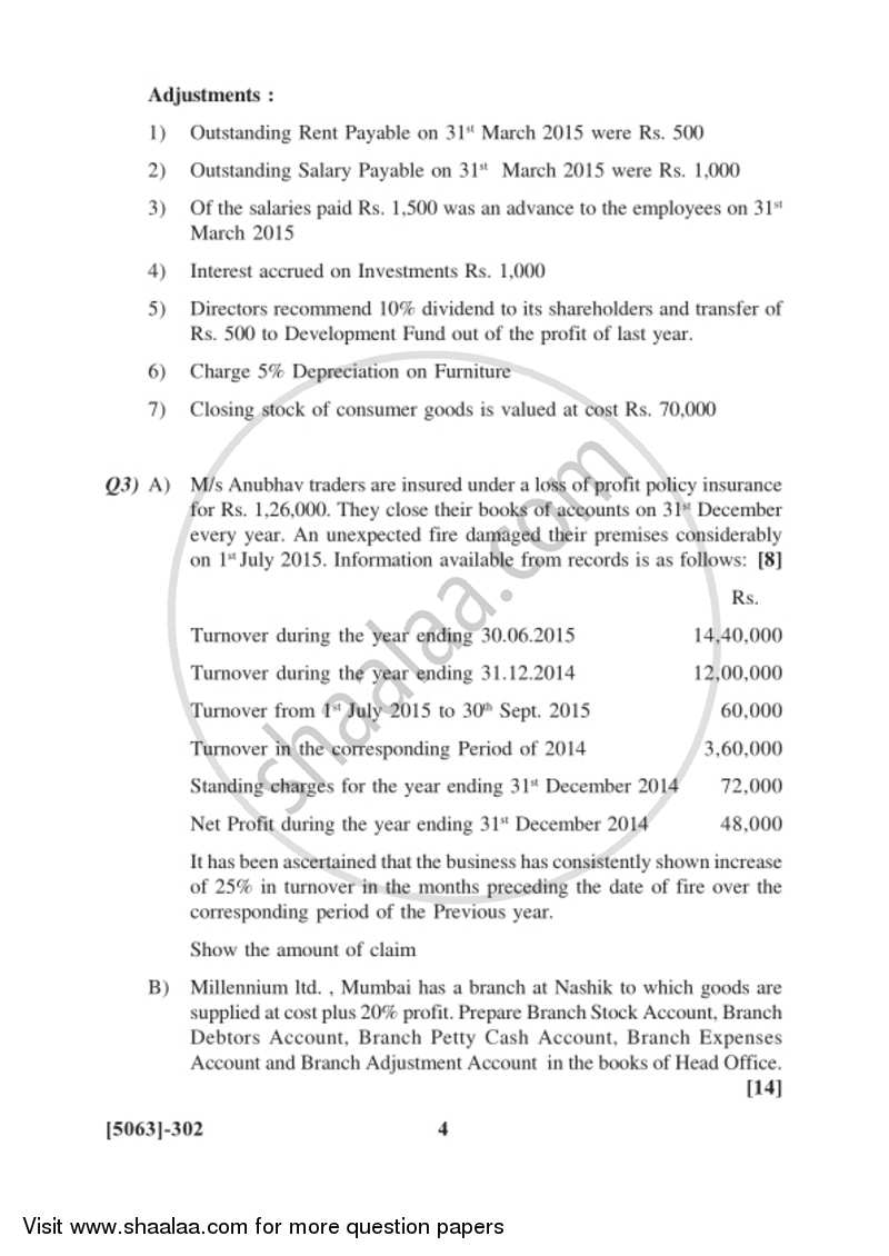 Advanced Accounting 2016-2017 - B.Com. - 3rd Year (TYBcom) - University of Pune question paper with PDF download