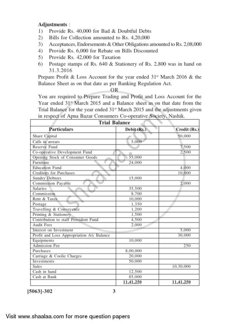 Advanced Accounting 2016-2017 - B.Com. - 3rd Year (TYBcom) - University of Pune question paper with PDF download