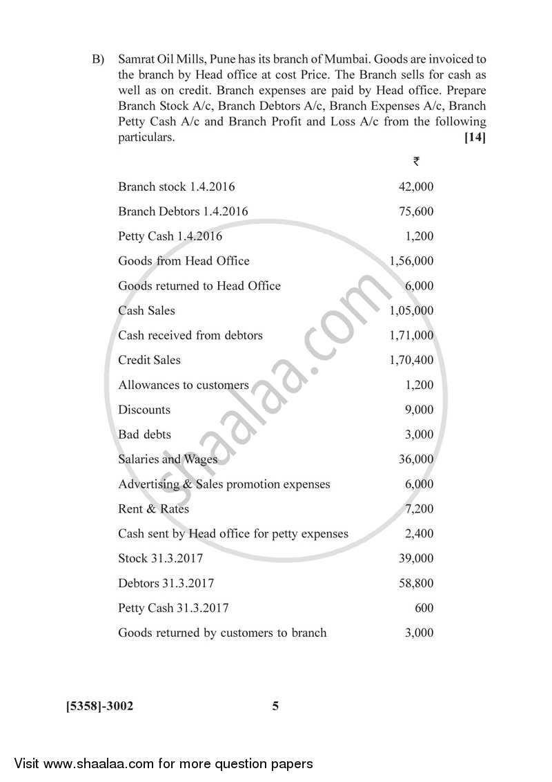 Advanced Accounting 2017-2018 - B.Com. - 3rd Year (TYBcom) - University of Pune question paper with PDF download