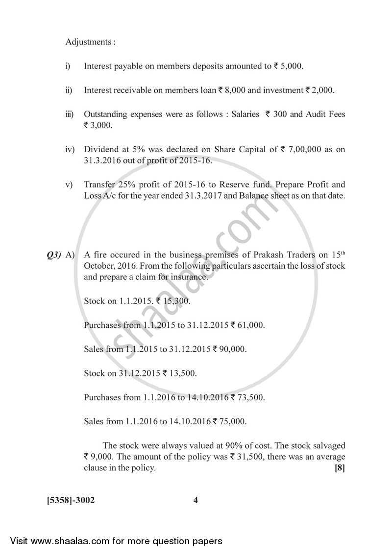 Advanced Accounting 2017-2018 - B.Com. - 3rd Year (TYBcom) - University of Pune question paper with PDF download