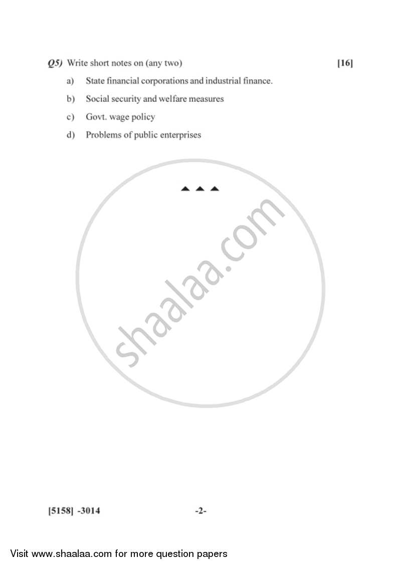 Agricultural and Industrial Economics 2 2016-2017 - B.Com. - 3rd Year (TYBcom) - University of Pune question paper with PDF download