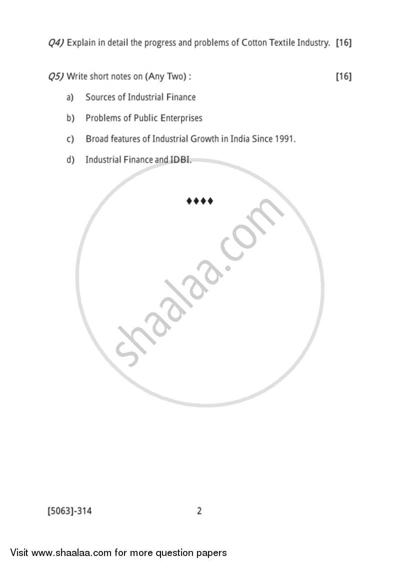 Agricultural and Industrial Economics 2 2016-2017 - B.Com. - 3rd Year (TYBcom) - University of Pune question paper with PDF download