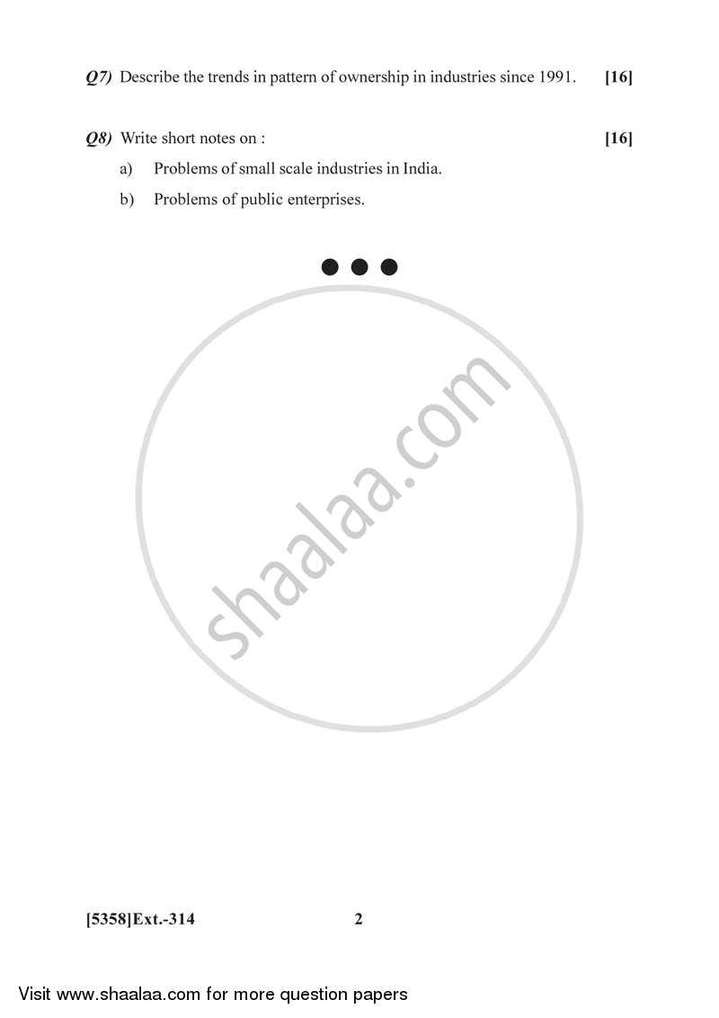 Agricultural and Industrial Economics 2 2017-2018 - B.Com. - 3rd Year (TYBcom) - University of Pune question paper with PDF download