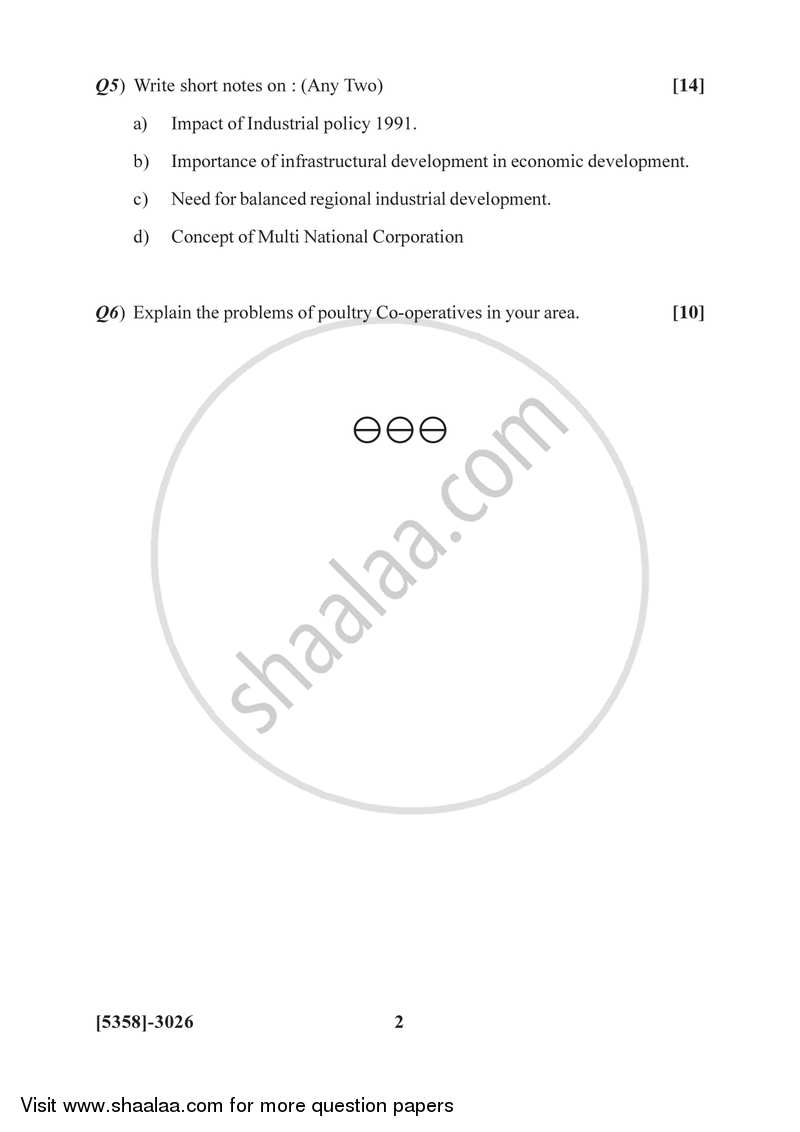 Agricultural and Industrial Economics 3 2017-2018 - B.Com. - 3rd Year (TYBcom) - University of Pune question paper with PDF download