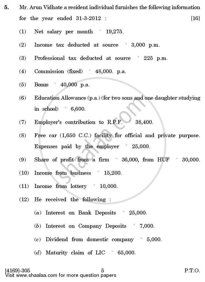 Auditing and Taxation 2011-2012 - B.Com. - 3rd Year (TYBcom) - University of Pune question paper with PDF download