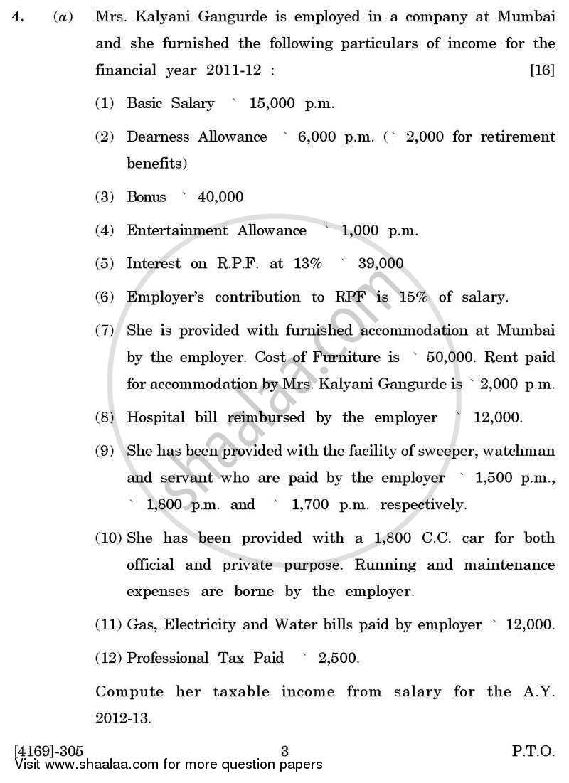 Auditing and Taxation 2011-2012 - B.Com. - 3rd Year (TYBcom) - University of Pune question paper with PDF download
