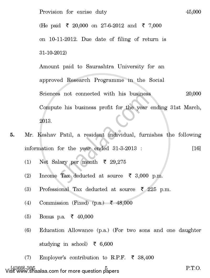 Auditing and Taxation 2012-2013 - B.Com. - 3rd Year (TYBcom) - University of Pune question paper with PDF download